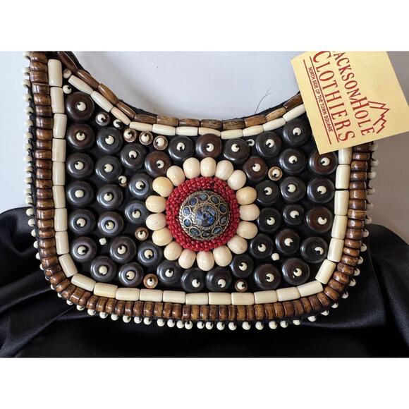 NWT Jackson Hole Clothiers Tibetan Wooden Beaded Handbag Purse Small - Picture 2 of 9